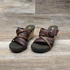 Skechers Modiste Brown Braided Leather Straps Wedge Sandals Women's Size 6